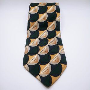 Pebble Beach Neckwear Men's Tie Gold Blue Green Abstract Print Silk 59.5"x3.75"